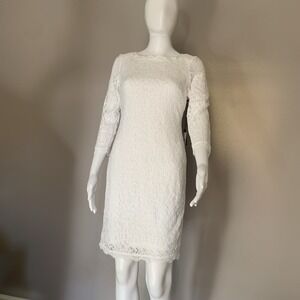Adrianna Papell women's dress Lace‎ Bateau Neck 3/4 Sleeve Size 2 NWT White
